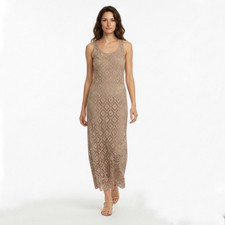 Chico’s Cassandra Women's Sz 0 (Sm) Crochet Lace Overlay Maxi Dress