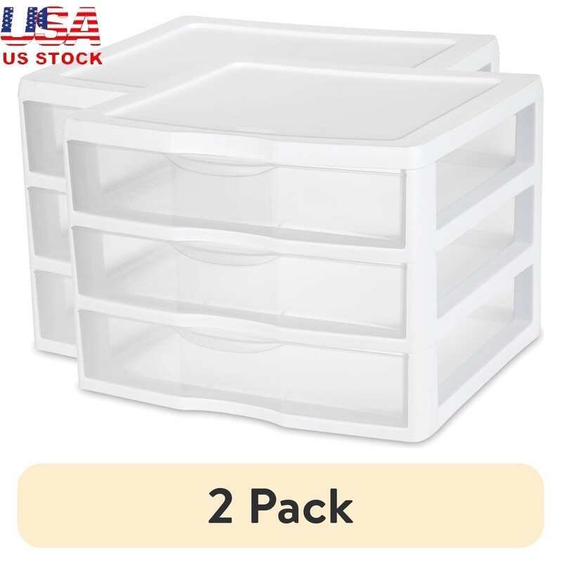 3 Drawer Clear Plastic Storage Organizer Stackable for Home Office-image