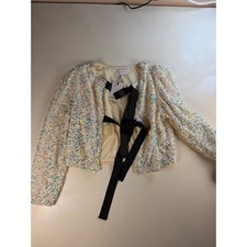 Sugarlips Sequin Jacket Women XS Cream Y2K Glam Iridescent Ribbon Tie STJ8143