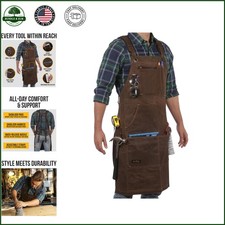Machine Washable Waxed Canvas Shop Apron with Elastic Strap and Buckle Closure