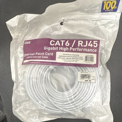 AVS Cat6 RJ-45 Ethernet Patch Cable 100 ft White Round Gigabit CC715-100WH