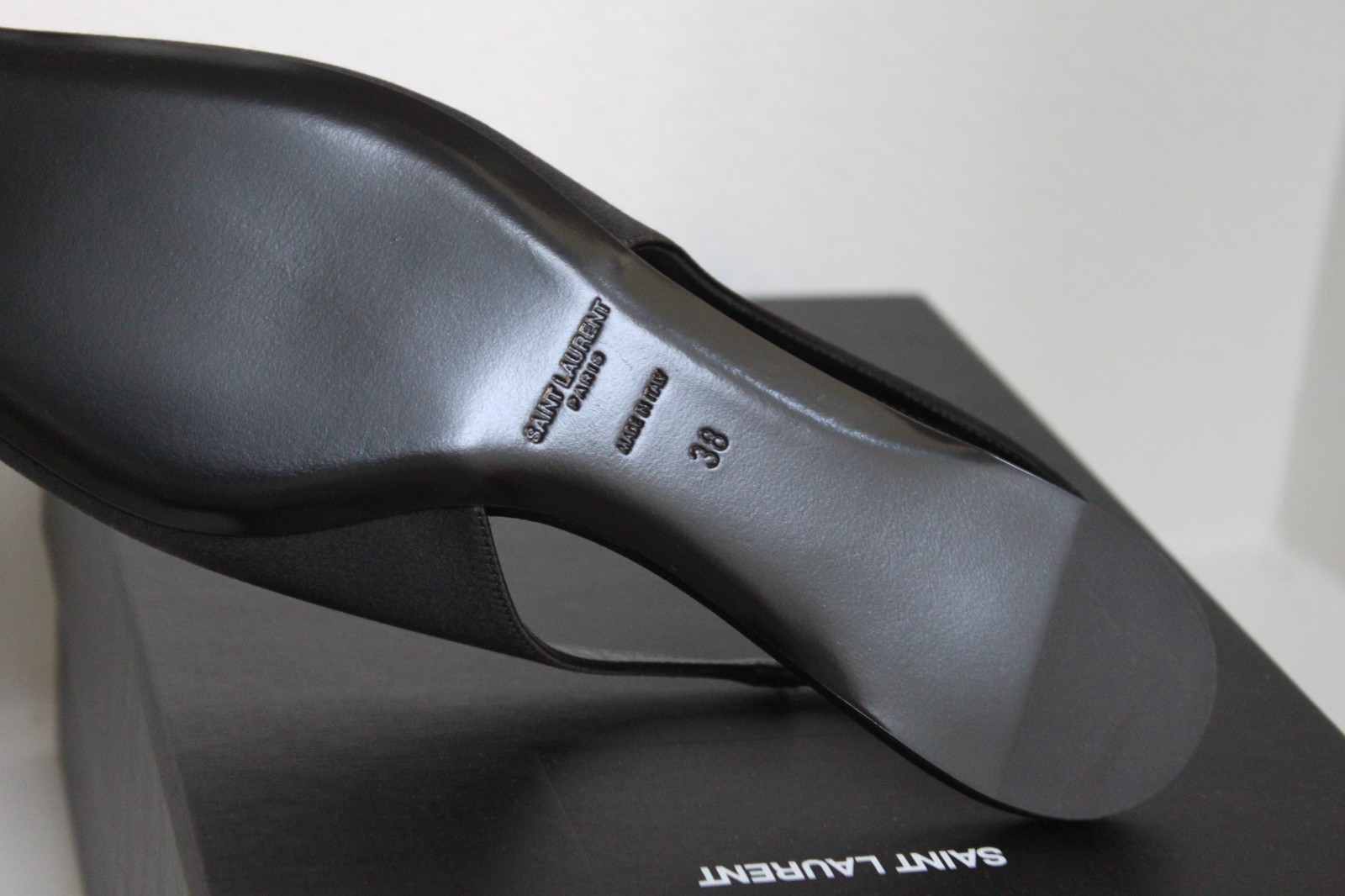 sz 7.5 / 38 YSL Saint Laurent Black Satin Babylone Slingback Ballet Flat Shoes thumbnail 8