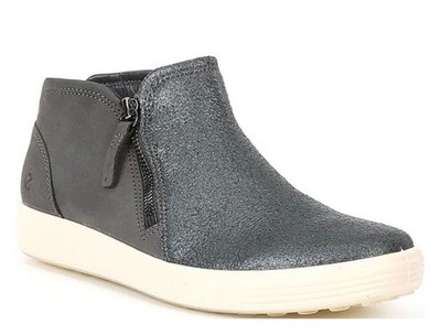 Ecco Soft 7 Nubuck Zip Bootie Women's Size 37 NEW Gray Leather Textured Upper