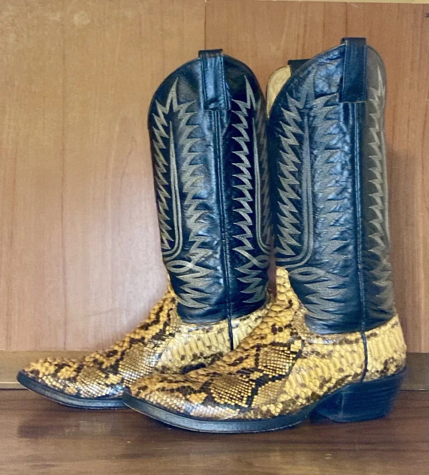 Botas de caubói Cowtown USA pele de cobra píton masculina 9 D faroeste exótico - Imagem 4 de 4
