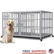 Sturdy Metal Dog Crate W/ Double Doors Removable Divider Easy Access Indoor New