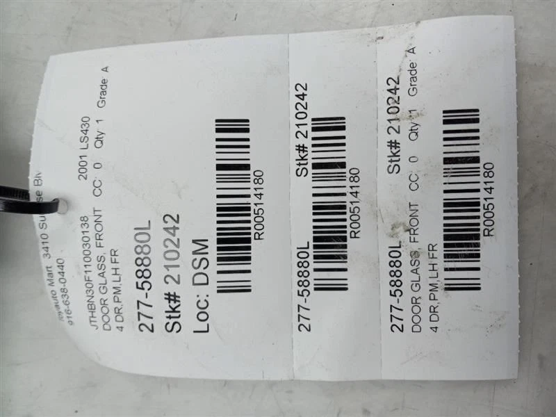 Driver Left Front Door Glass Fits 01-06 LEXUS LS430 - Image 4 of 4