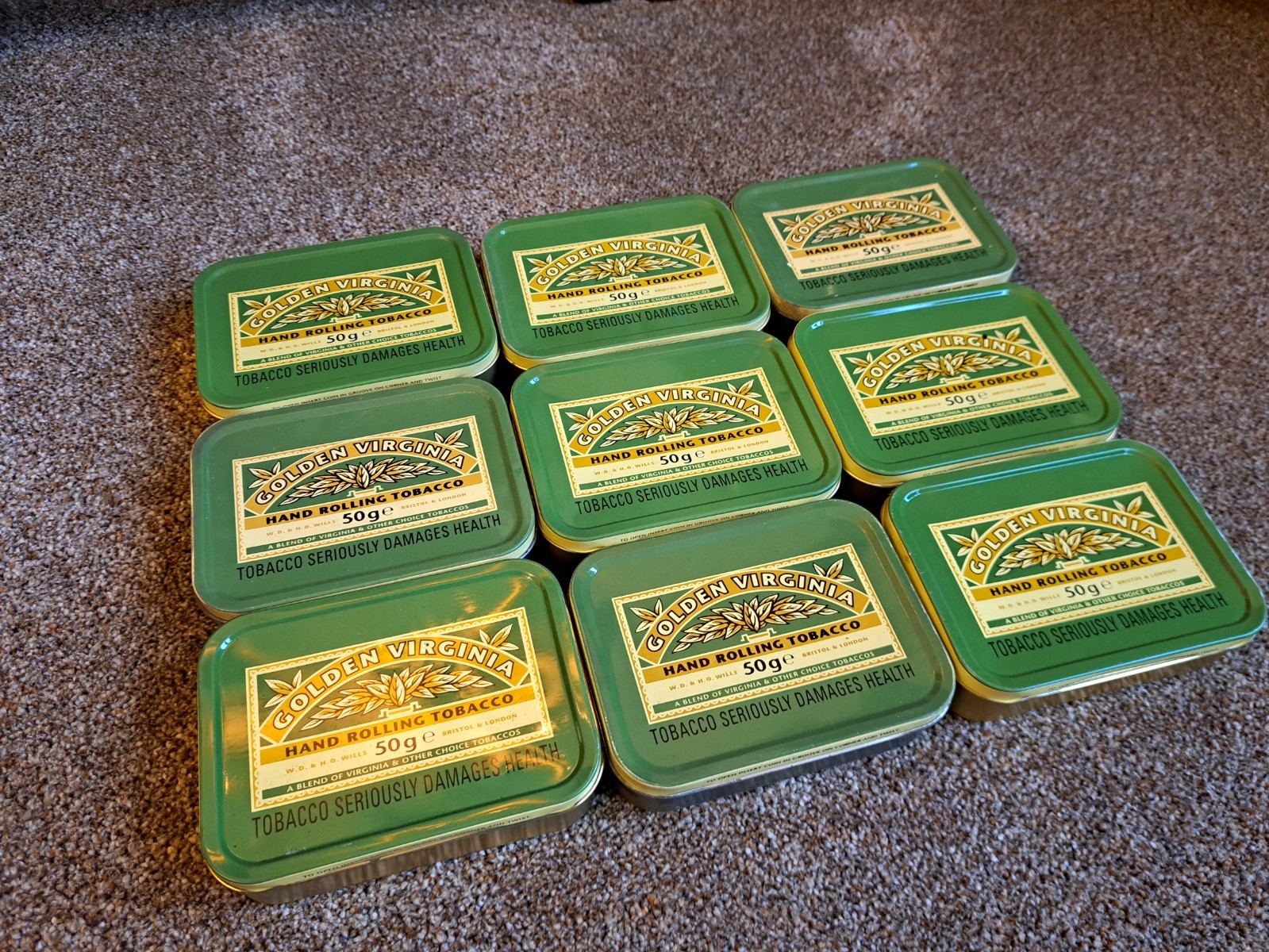 JOB LOT OF 9 VINTAGE EMPTY GOLDEN VIRGINIA TOBACCO TINS