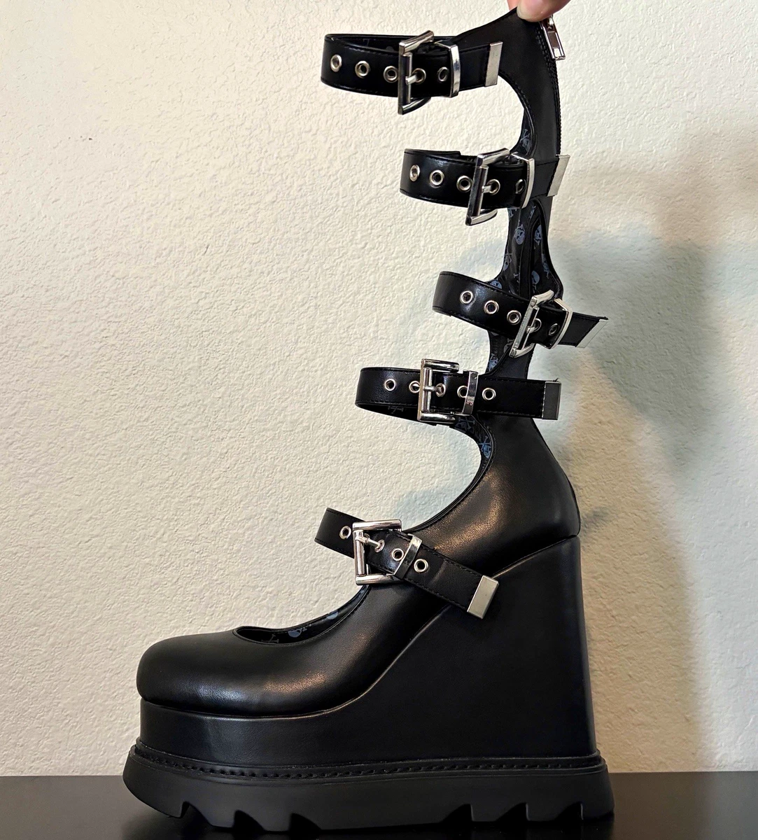 Lamoda No Good Black Platform Wedge Mid-Calf Boots - SOLD OUT ONLINE 