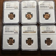 Lot Of 6 Lincoln Cents 1946d1949d1952d1955d1957d1958d Ms66rd Ngc