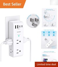 Versatile USB Outlet Extender with Rotating Plug - 6 AC Outlets 4 USB Ports