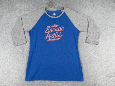 The North Face Shirt Women Medium Blue Gray 3/4 Sleeve Raglan Style Cotton Blend