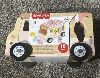 Fisher-Price Wood Toddler Toy Ice Cream Truck Shape Sorter Set 9 PC New