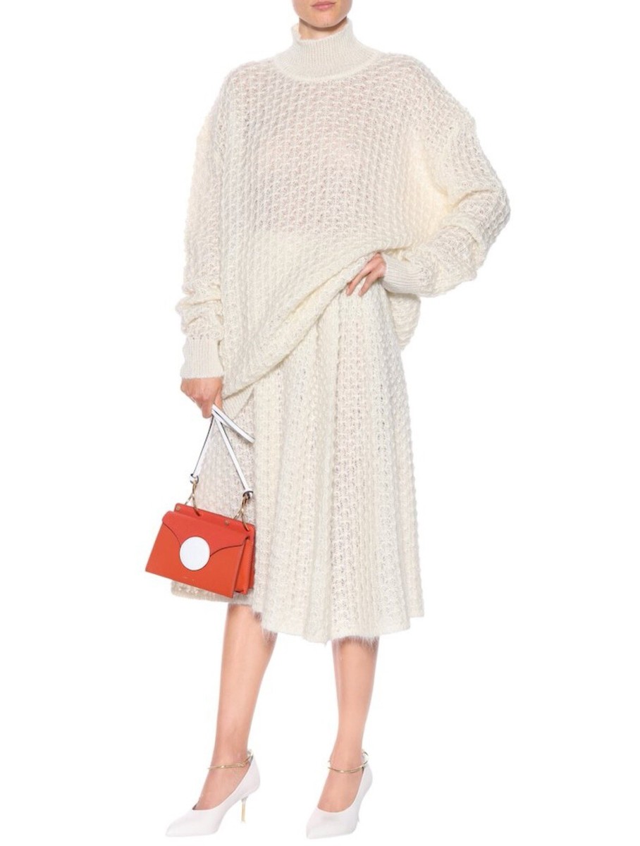 Jil Sander ivory mohair silk turtleneck flared skirt set sz