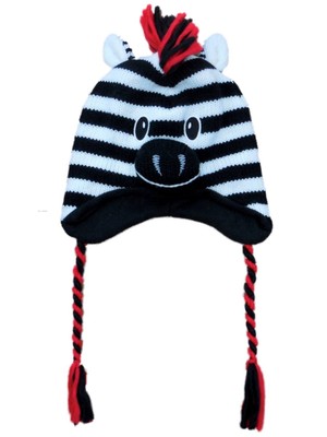 Aquarius Boys Black Zebra Critter Style Peruvian Hat