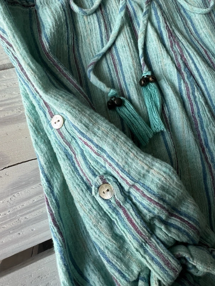 Spell & The Gypsy Teal Striped Romper Playsuit Sz S Linen Blend - Image 4 of 4