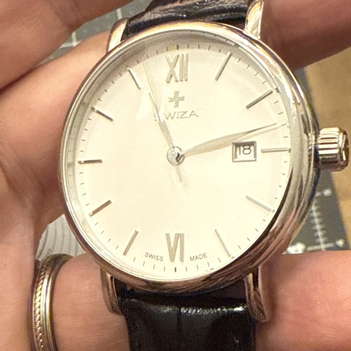 Swiza Swiss men's watch new battery stainless white dial black