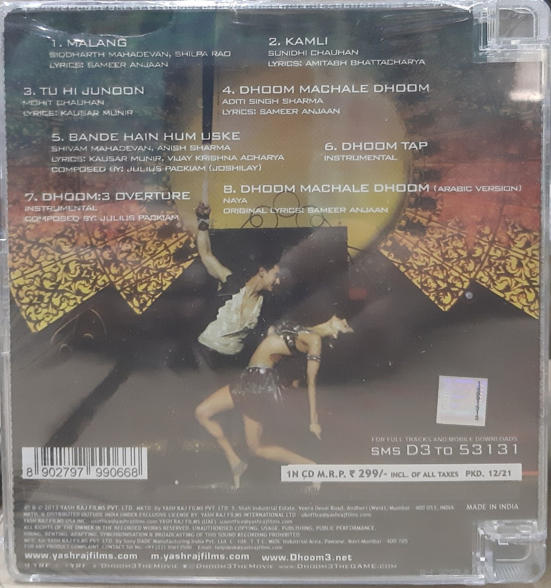 Dhoom Bollywood Hindi OST Soundtrack CD (Super Jewel Box)