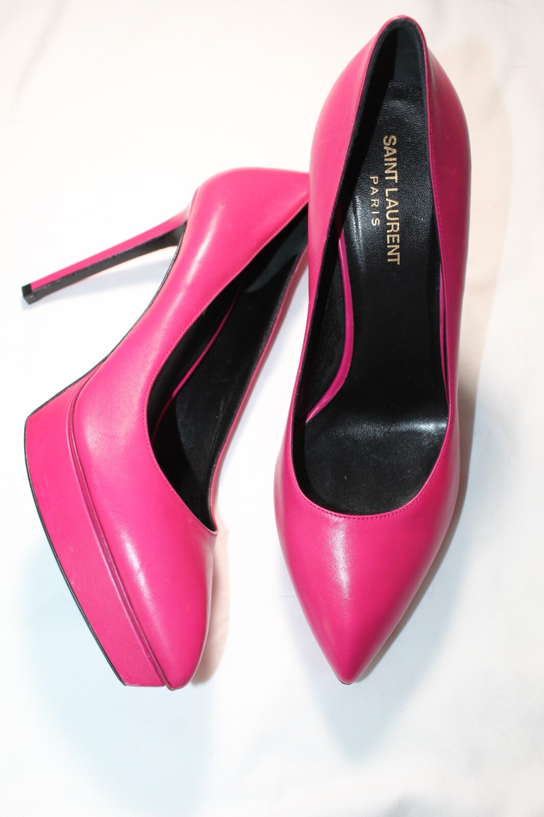 Saint Laurent Janis decolte con tacco plateau a punta in pelle rosa 40