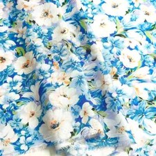 55'' Wide By Yards Blue County Flower Viscose Poplin Fabric For Dress Shirt