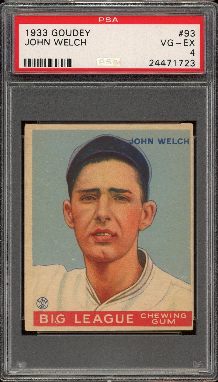 1933 Goudey Baseball #93 John Welch PSA 4