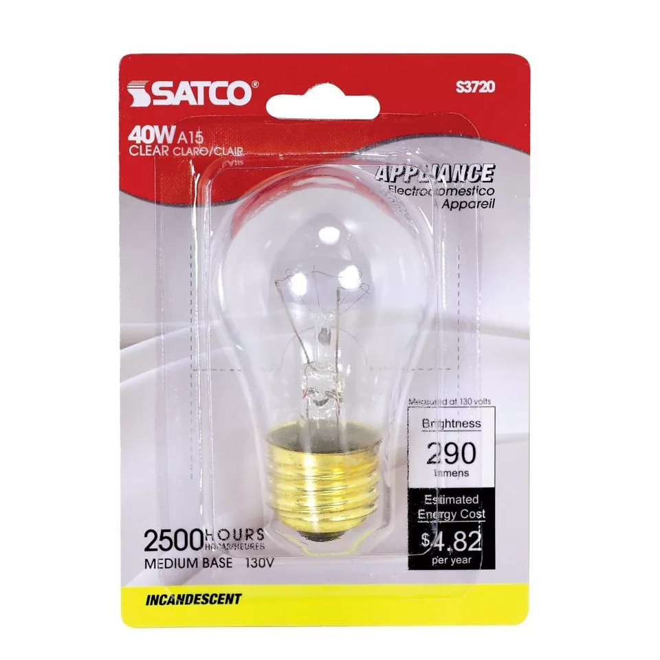Satco S3720 - 40 Watt A15 Clear Appliance Lamp - 130/120 Volt - 2700K (6 Pack) - Image 4 of 4