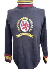 Vintage 90s Y2K Tommy Hilfiger Blue Crest Logo Knit Turtleneck Sweater Large
