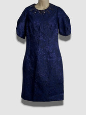 661 Rickie Freeman for Teri Jon Women's Blue Beaded Puff-Sleeve Dress Size 10