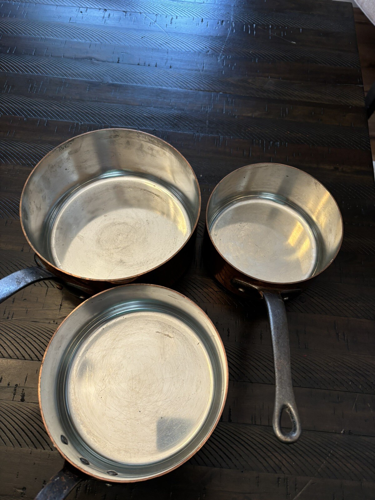 Splendid Set of 3 French Tinned copper Pans eBay