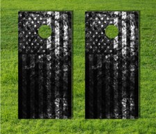 Vintage Grayscale American Flag Cornhole Game Bag Decal Board Distressed US Wrap