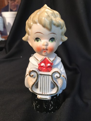 antique choir boy with harp porcelain figurine japan christmas