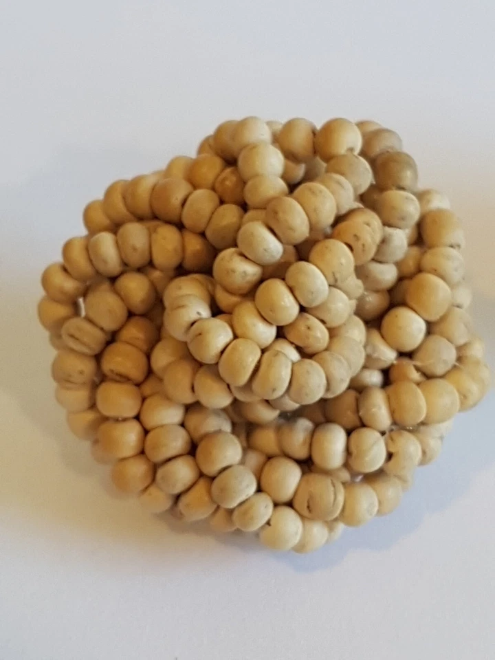 Vintage Wood Seed Bead Knot Clip On Kitsch Statement Costume Fashion Earrings - Image 2 of 4