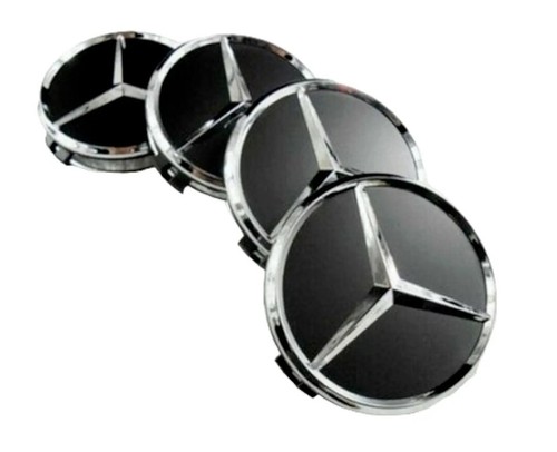 4x Mercedes Alufelgenmitte Nabenkappen 75mm A B C E S M Klasse ML CLA GLA. SCHWARZ - Bild 4 von 6