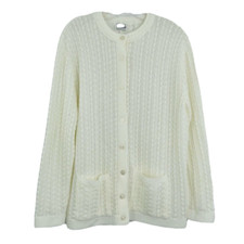 Vintage Cuddle knit cable knit cardigan button front white women's size Large