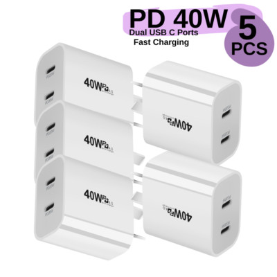 5PACK 40W USB C Fast Charger Dual Type C Adapter For iPhone 15/14/12/11/Samsung