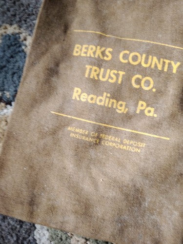 Vintage Berks County Trust Co Reading PA Brown Canvas Drawstring Bank Bag FDIC - Picture 6 of 20