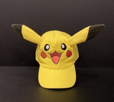 Pokemon Pikachu Face Youth Hat W/ Ears Baseball Cap Yellow Stretchable 6".5 2021