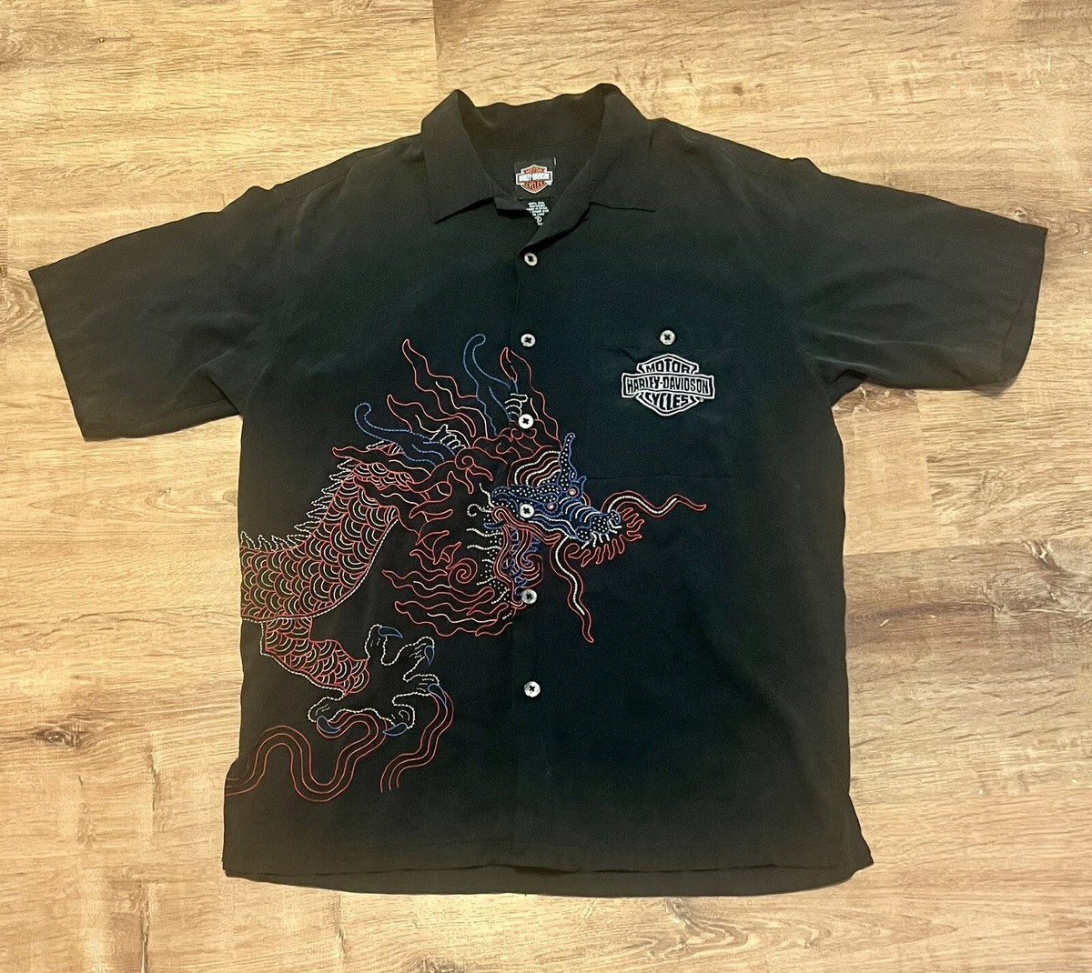 Vintage HARLEY DAVIDSON 100% Silk Dragon Shirt Size SM by Tori  