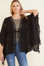 Michael Stars Black Tassel Coverup (One Size) - Tassled & Cinched Waist