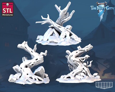 Winter Bäume Miniatur Set Schnee bedeckter Baum 3D Terrain für TTRPGs wie D&D 5e