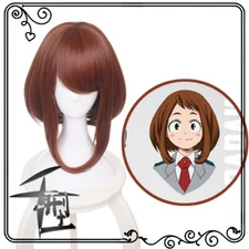 My Hero Academia Ochaco Uraraka Costume Brown Wigs Wavy Hair Halloween Cosplay