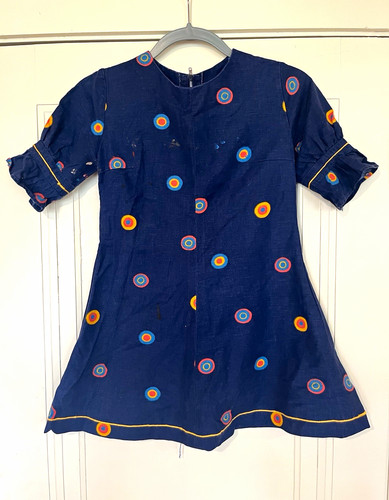 VTG 60s 70s Hømel København Dress Kids Girls Blue Polka Dot A-Line Zip