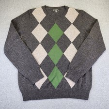 Apt 9 Cashmere V-neck Sweater Argyle Mens XL Green Gray Diamonds Harlequin