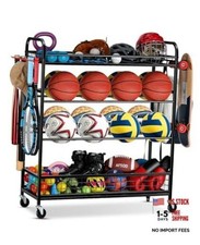 Garage Sports Equipment Organizer - Rolling Ball Storage Bin with Black