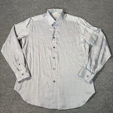 Brioni Shirt Mens Medium 100 Silk Solid Blue Dress Formal Made in Italy Read