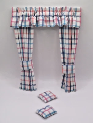 Dolls house curtains multicoloured check. RUFFLED PELMET 6+" 1:12th - Image 1 of 4