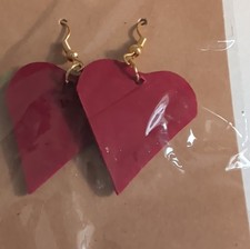 Red Gold Heart Dangle Earrings Valentine's Day Theme Hook Closure Fashion
