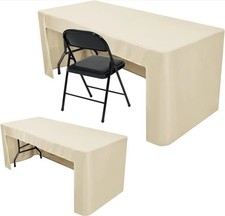 2 Pack Fitted Beige Tablecloth for 6 Foot Tables-Open Back Folding Table Cover