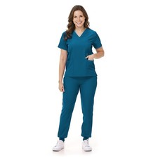 Scrubs Set for Nurse Uniform V-Neck Top and Drawstring Jogger Pants with Mult...