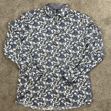OLYMP Level 5 Body Fit Shirt 17/43 Blue Paisley Floral Dress Shirt Modern Slim