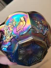 Pretty Northwood Purple Carnival Glass Singing Birds Pattern Berry Bowl